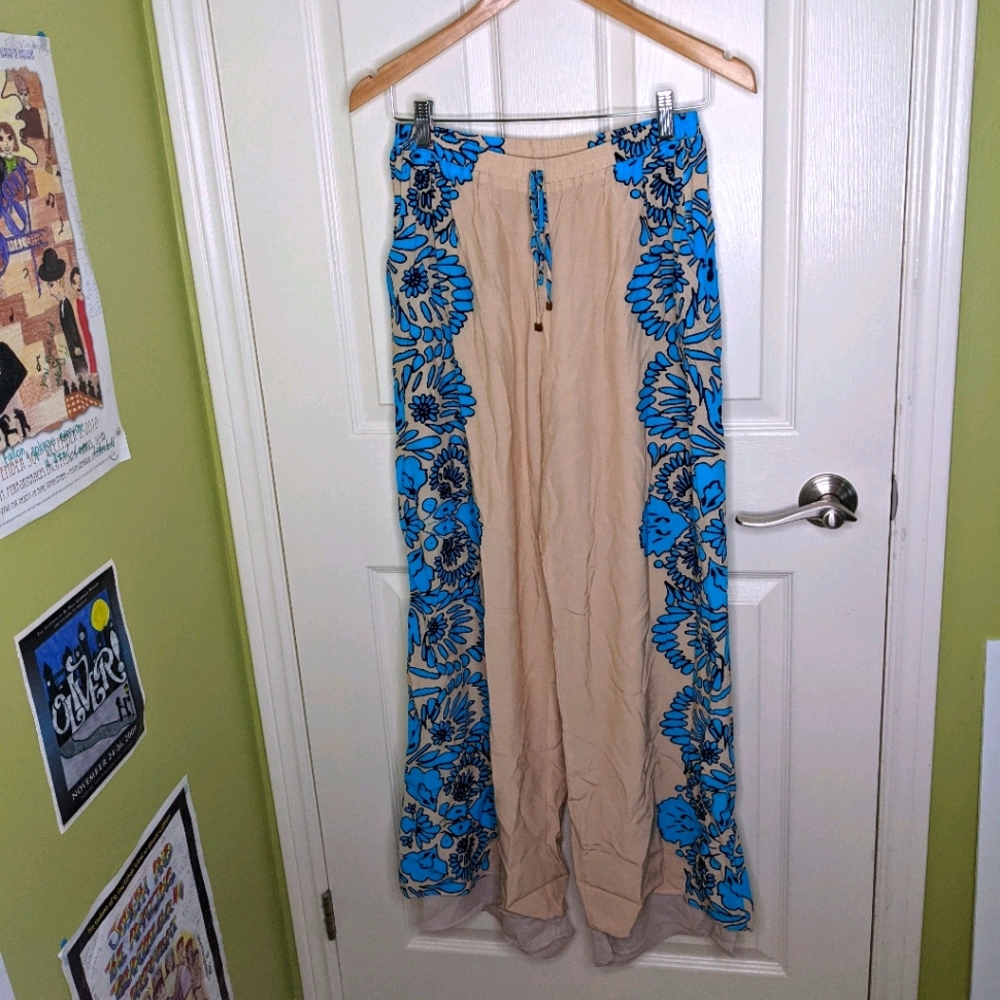 Elastic Waist Wide Leg Floral Trouser